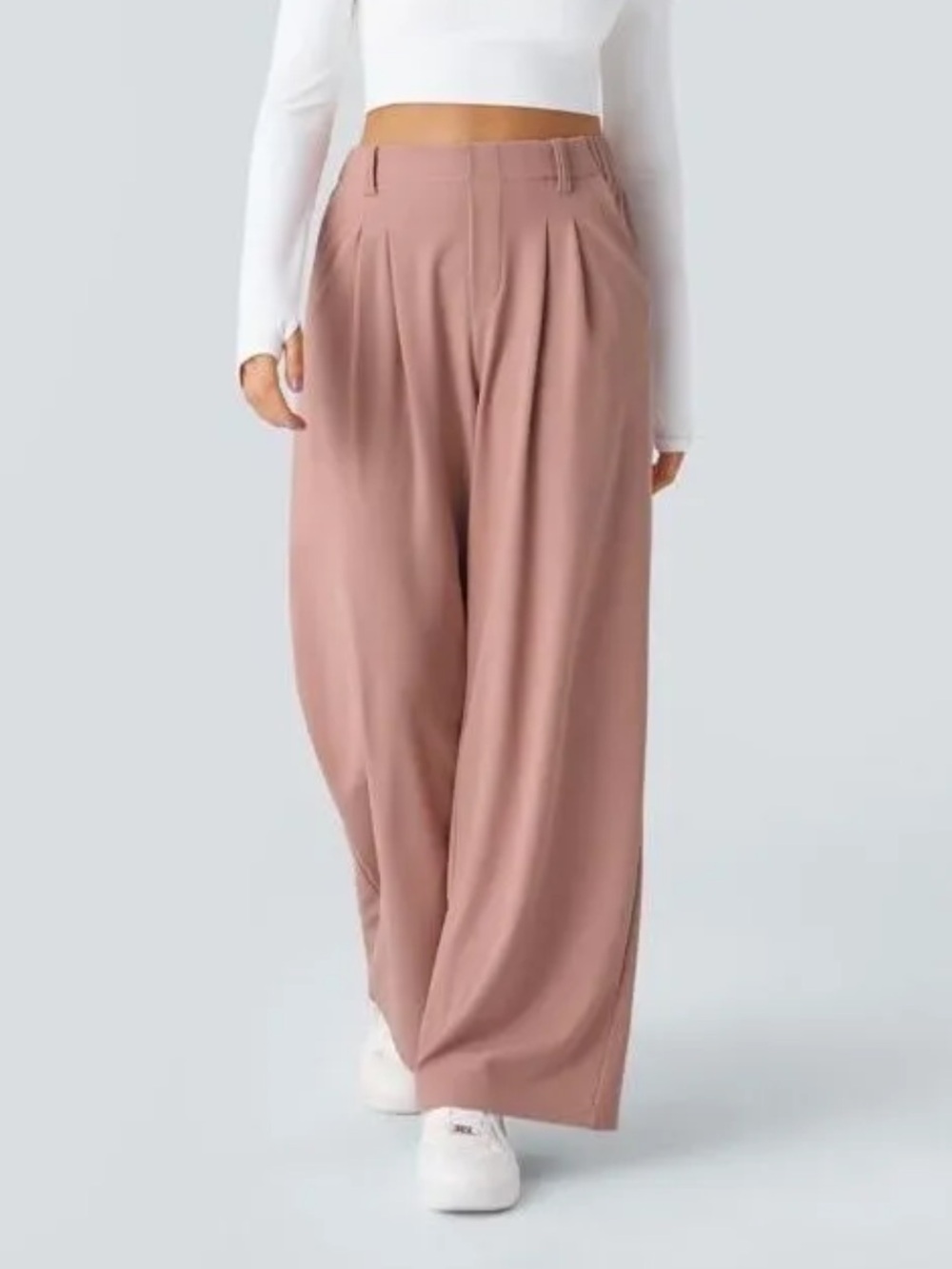 Halara Flex™ High Waisted Pocket Wide Leg Waffle Work Pants Rose Tan no tag